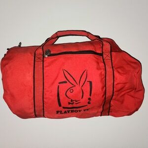 PLAYBOY TV bunny logo red dufflebag / gym bag
